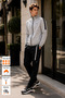 Gray Stand-Up Collar Tracksuit Set with Stripe Detail, Straight Leg, Comfortable Fit, Men's Cotton Fabric - 3