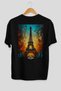 Paris France 5 Black Oversize Country City Back Printed Unisex T-Shirt 100% Cotton Premium