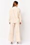 Jeans Women 2 Pieces Embroidered Blouse With Pants Coord Set, Beige - 2