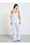 Blue Striped Bow Print Cami And Pyjama Set - 6
