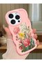 iPhone 16 Pro Max Compatible Case with Camera Protection Pink Silicone Couple Phone Case with Floral Pattern