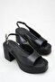 Women's Black Thick-Heeled Sandals with Open Back for Everyday Wear