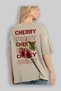 Cherry Oversize Back Printed Beige T-Shirt Unisex 100% Cotton Premium Design Streetwear - 3