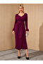 Burgundy Faux Fur Cuff Sheath Midi Dress