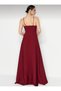 Women's Burgundy Strappy Long Evening Dress with Slit Detail – Stylish Event & Graduation Dress - 4