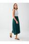 Dark Green Elastic Waist Linen Blend Flowing Skirt - 3