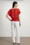 Terto Ultra Light Soft Textured Waist-Hugging Gathered Waistband with Drop Buttons Stylish Top & Women's Blouse - Red - 3