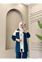 Women's 3-Piece Dabıl Fabric Hijab Set – Zippered Jacket, T-Shirt, and Pants Set N-05533 _ Petrol - 2