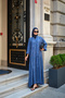 Women's Leaf Embroidery Detailed Half-Button Dress Blue