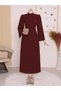 Tie-Waist Long Dress with Back Zipper - Burgundy - 2