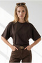 Women's Brown Waist-Fitted Draped Crop Viscose Blouse Blz-19003433 - 4