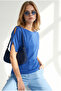 Women's Cobalt Blue Sleeveless Boat Neck Blouse Blz-19003434