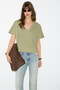 Orelia Women's 100% Organic Cotton Comfortable Fitted Deep V-Neck Khaki T-Shirt - 3