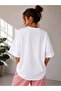 Good Vibes Panda Printed Oversize White Women's T-Shirt - 3