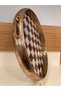 Tray with Wood and Glass Details, Brown Color, Checkered, Round Model, Antique Color, Large Size, Diameter 40 cm - 3