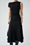 Asymmetrical Collar Stretch Fabric Black Color Dress - 4