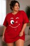 Women's Plus Size Smiley Printed Cotton Single Jersey T-Shirt Dress – Relaxed Fit Casual Home Dress XL - 2XL - 3XL - 4XL - 5XL - 6XL - 7XL - 8XL - 2
