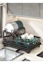 Rust-Resistant 2-Tier Kitchen Dish Drainer Rack with Swivel Drainage Spout, Multifunctional Countertop Organizer with Utensil, Cup and Cutting Board Holders, Black