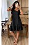 Women's Thick Strapped Asymmetrical Collar Crinkle Dress with Ruffle Detail at the Hem - 2