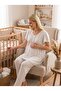 New Season Ecru Buttoned Lace Detailed Short-Sleeved Special Design 100% Cotton Summer Maternity Pajama Set with Breastfeeding Feature - 3