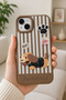 iPhone 15 Compatible 3D Dachshund Dog Figured Striped Silicone Phone Case - 4