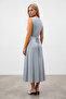 Women's Blue Crew Neck Midi Length Lined Knitted Dress Alc-X15559 - 5
