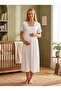 New Season Ecru Fisto Linen Detailed Special Design 100% Cotton Summer Maternity Nightgown with Breastfeeding Feature - 4