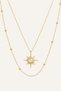 Women's Gold Sun Star Stone Layered Steel Necklace Combination with Bead Detail Stainless Steel Necklace - 3