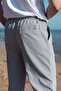 Painted Gray Relaxed Fit Jacquard Men's Trousers with Elastic Waist E6593 - 5