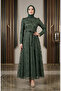 Silvery Belted Hijab Evening Dress 5808-05 Khaki