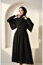 Cape Detailed Belted Hijab Dress 2291-05 Black - 3