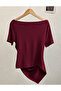 Women's Boat Neck Draped Front Asymmetrical Cut Drawstring Detailed Comfortable Fit Stretchy Fabric Blouse - 3