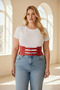 Plus Size Red Women's Belt with Three Buckles and Thick Corset Detail - 8