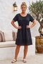 Black Lace Collar Short Sleeve Lined Skirt Embroidered Casual Cotton Woven Dress 102 55 - 6