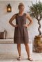 Brown Lace Collar Sleeveless Lined Skirt Embroidered Casual Cotton Woven Dress 102 55 - 6