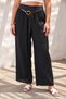 Italian Black Pocketed Belted Elastic Waist Wide Leg 100% Linen Woven Trousers 97 64
