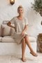 Beige Lace Collar Short Sleeve Lined Skirt Embroidered Casual Cotton Woven Dress 102 55 - 6