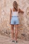 Women's Blue Pleated Detailed Woven Shorts Skirt Alc-X15586 - 4