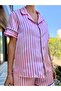 Pink and White Striped Satin Pajama Set with Shorts - 4