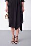 Women's Black Double-Breasted Collared Belted Midi Event Dress - 4
