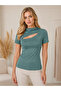 Women's Asymmetrical Collar Cut Out Detailed Short Sleeve Blouse – Stretchy Fabric Stylish Casual Top