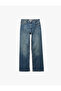 Regular Waist Pocketed Buttoned Straight Leg Cotton Denim Trousers - Straight Fit Jean - 4