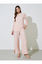 Light Pink Long Sleeves Top And Wide Leg Pants Modest Set - 2