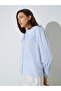 Blue Ruffle Peter Pan Collar Striped Shirt - 3