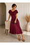 Timeless Elegance - Women's Boat Neck Short Sleeve Long Sandy Dress