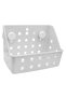 Wall Mounted Storage Basket, White, Plastic, Perforated Design, Suction Cup Installation, Bathroom Organizer