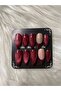 Handmade Press-On Nails Set - Sparkly Red Glitter & Nude French Accent Almond Custom Gel Nails
