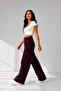 Women's Pearl Belted Palazzo Oversize Wide Cut Flowy Lycra Pants with Belt - 4