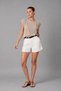 Women's Beige Accessory Detailed Cotton Modal Crew Neck Short Sleeve Blouse - 2