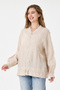 Beige Italian 100% Linen Low Sleeve Zippered Oversize Linen Jacket Blouse with Tie at Hem Size 40 - 44 - 2